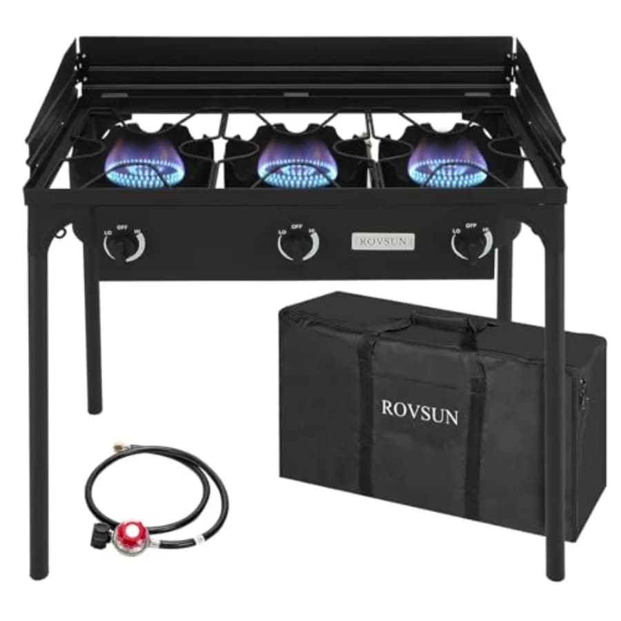 Fornello a Gas Propano da Esterno a 2/3 Fuochi ad Alta Pressione con Supporto per Cucina da Giardino, Campeggio, Produzione Casalinga di Birra, Conserve, Frittura di Tacchino