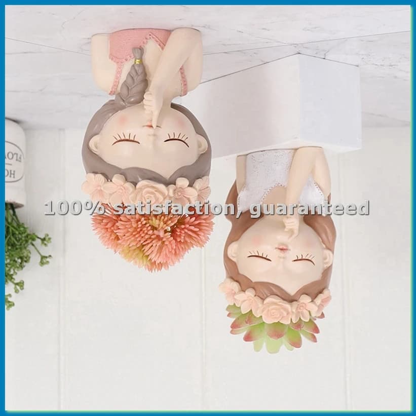 Cute Plant Pot with Drainage Hole Girl Face Planter Pot Big Resin Lady Head Planter Tall Flower Vases-ABVK