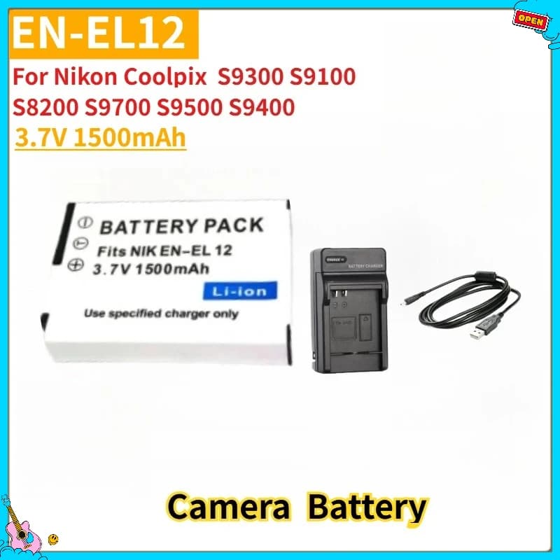New Replacement Camera Battery EN-EL12 ENEL12 3.7V 1500mAh + Charger for Nikon Coolpix S9300 S9100 S8200 S9700 S9500 S9400