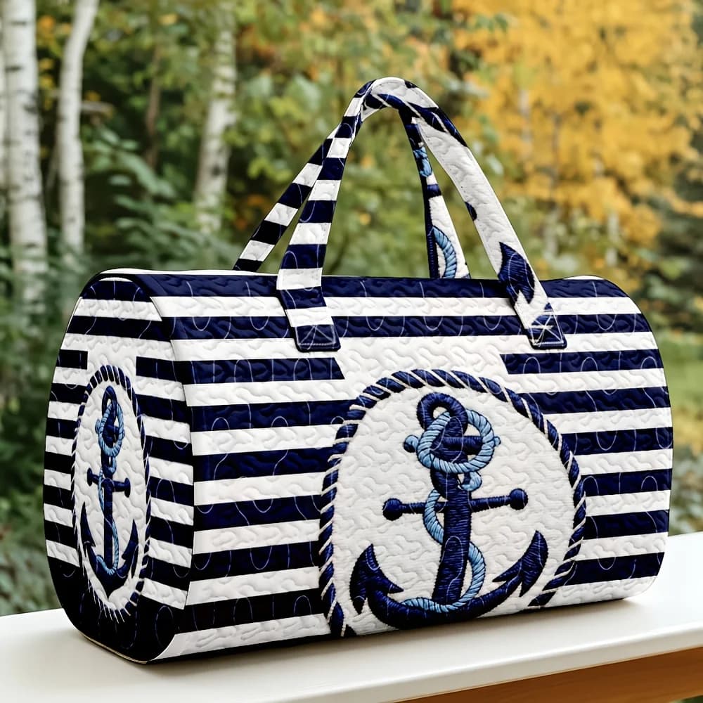 American style new women's four season sailing striped boat anchor print circular handbag outdoor urban leisure travel bag