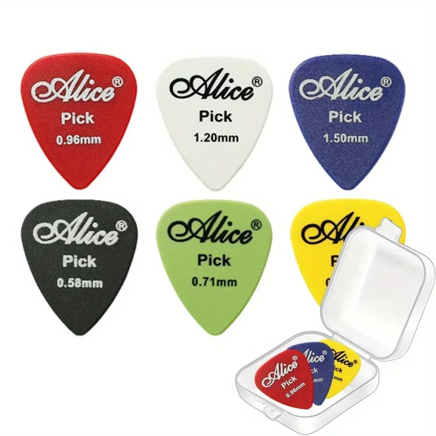 Plettri per chitarra Alice in scatola da 6 pezzi Palette per chitarra colorate in plastica Spessore 0,58-1,50 mm 6 dimensioni per basso Ukulele Attrezzatura musicale JXB