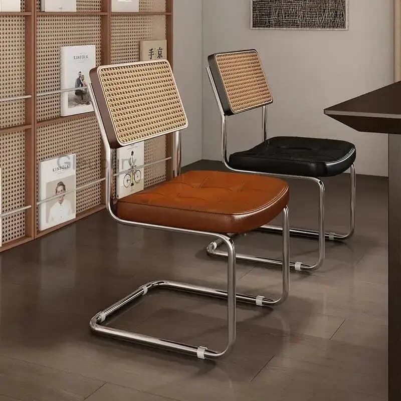 Sedia in metallo e rattan per la casa, sedia da pranzo con cuscino morbido, sgabello per toeletta da camera da letto, sedie da scrivania per studio