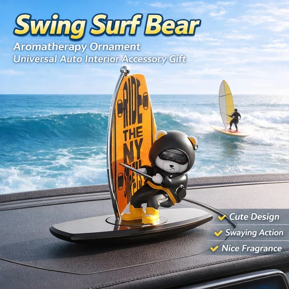 Ornamento per auto Swing Surf Bear, diffusore di aromi per cruscotto universale, decorazione per console centrale, accessorio auto carino, regalo 3D