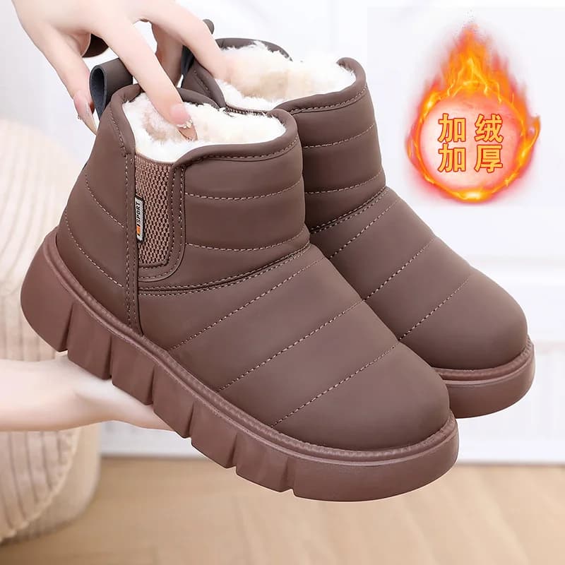 Stivali da neve caldi invernali da donna in peluche spesso slip on scarpe con tacco piatto in cotone donna stivaletti impermeabili antiscivolo donna nera