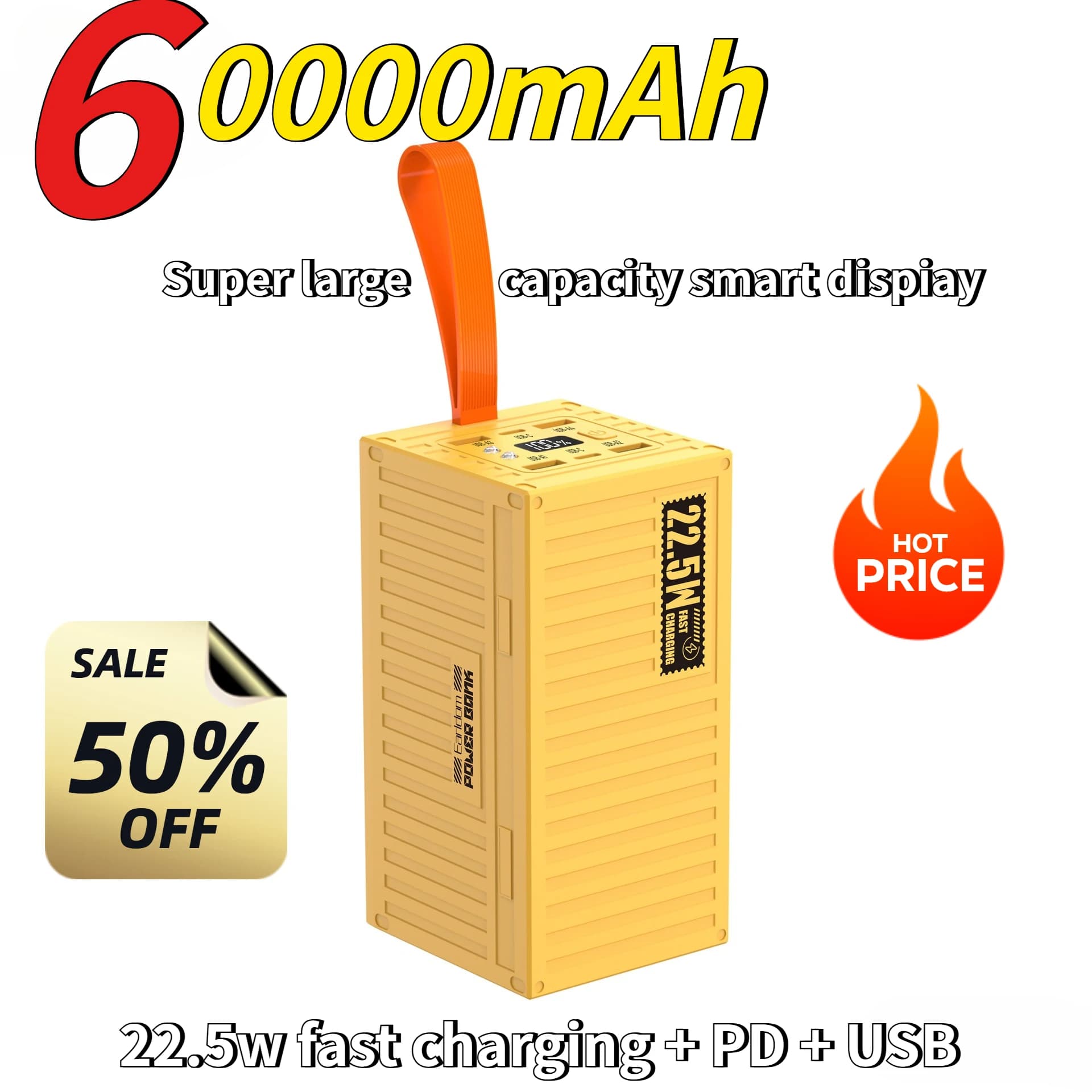 Creative Power Bank Has A Large Capacity 60000mAh LED Light Digital Display Mobile Phone Power Supply Suitable for IPhone Xiaomi