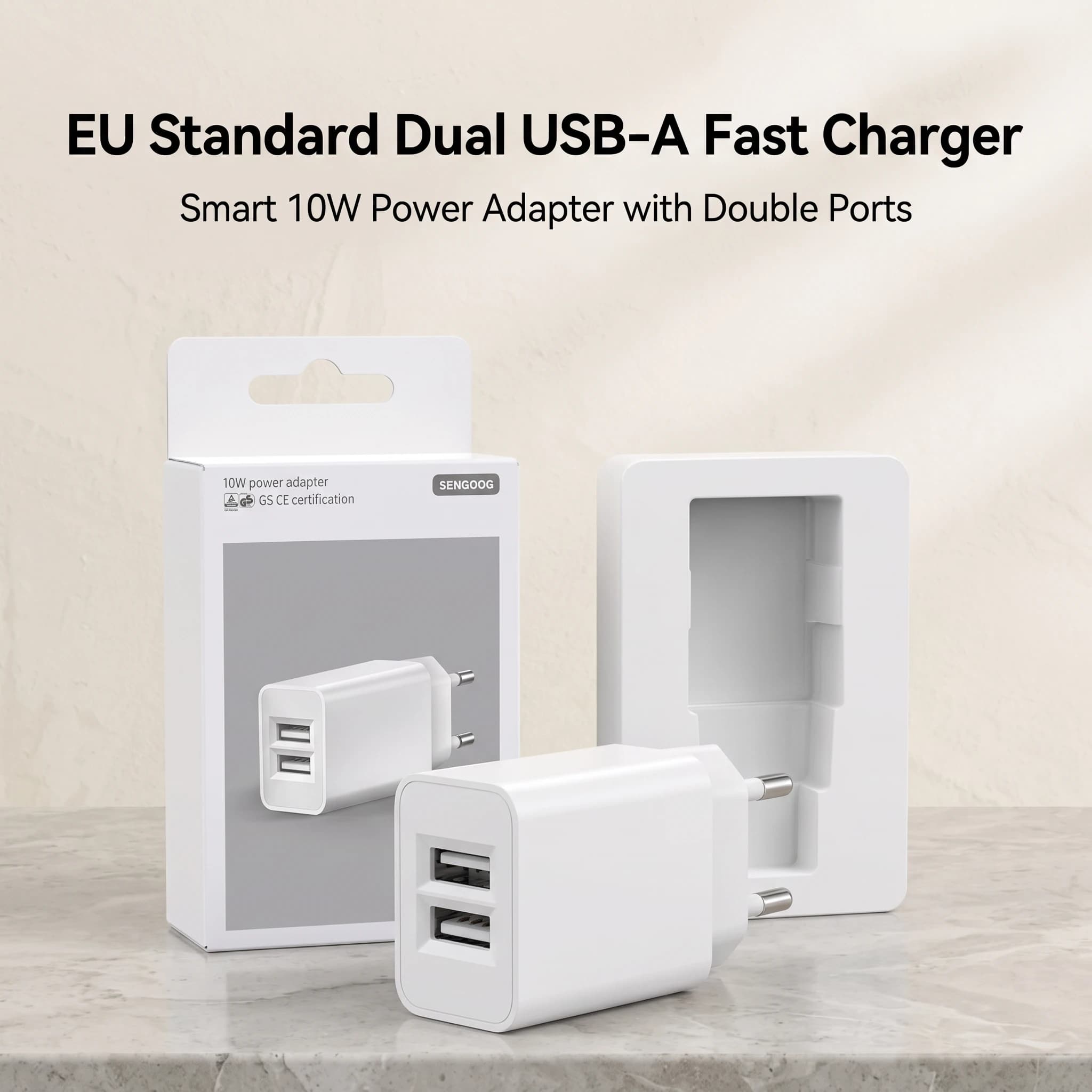Dual USB Wall Charger 5V2A 10W EU Plug Fast Charging Adapter 2-Port Travel Power Adapter for iPhone Samsung Android Phone
