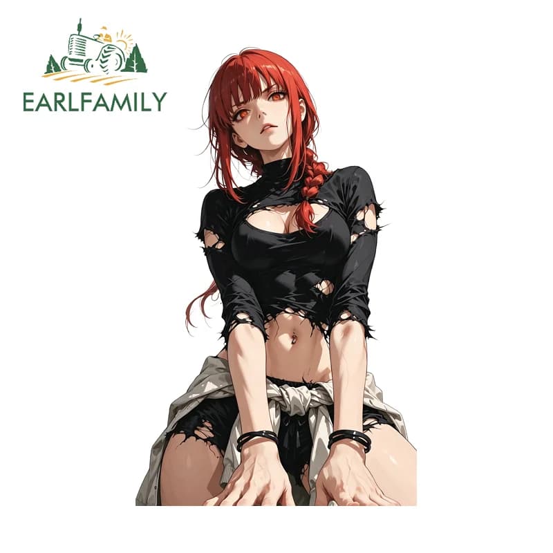 EARLFAMILY Makima Car Stickers Standing Posture Anime Girl Style PVC Decal Weatherproof Vinyl Graphic Window Laptop Trunk