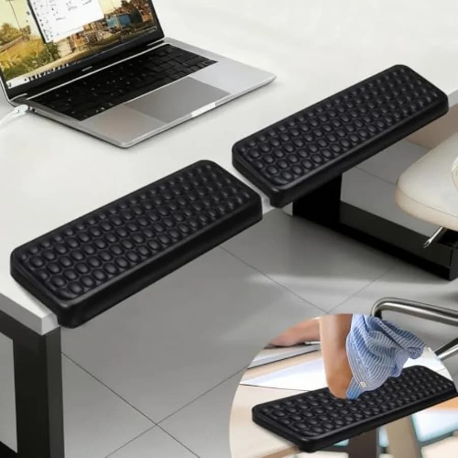 Cuscinetto per gomito da scrivania a forma di L, set da 2 pezzi, ergonomico, in pelle PU, con supporto antiscivolo per polso