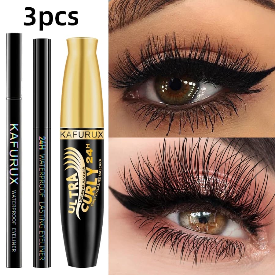 3PCS Eyeliner Black Pencil + Mascara + Set of Liquid Eyeliner Pens Water proof raincoat for daring eye makeup gifts Natural Eyeliner