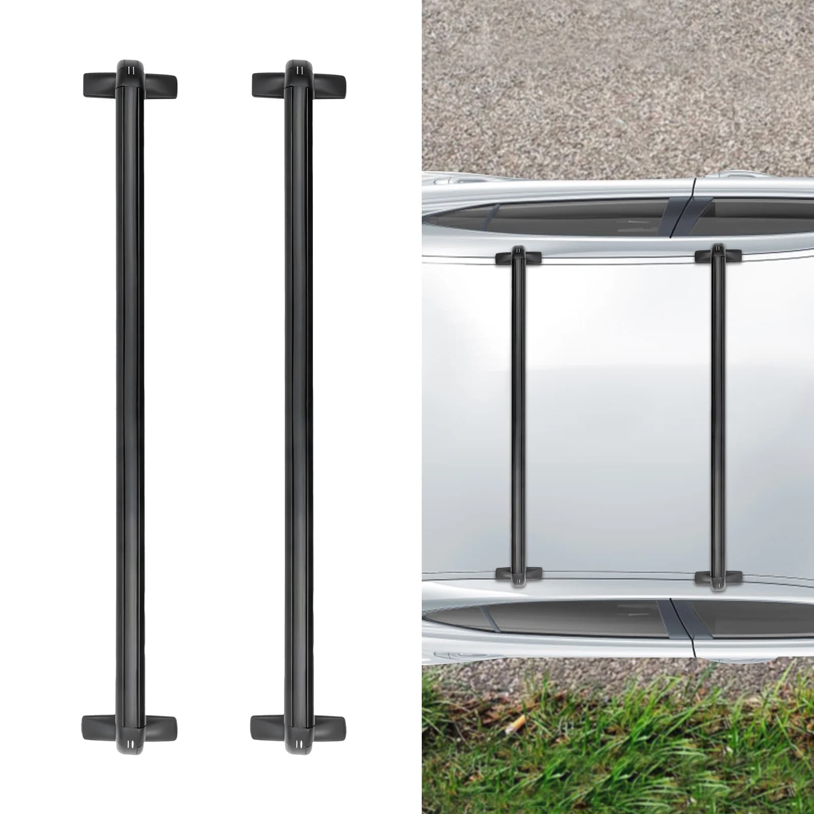 Barre trasversali per portapacchi, portapacchi universale per auto in alluminio da 2 pezzi da 43,3"-44,88'' con telaio per finestra regolabile