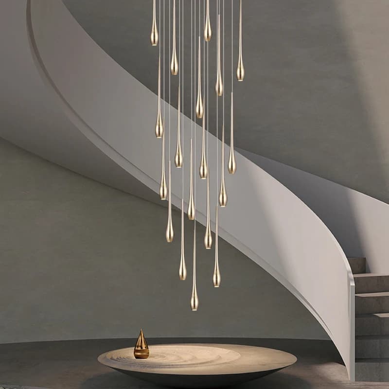 Lampadario moderno di lusso in oro Illuminazione Design minimale Lampada da soggiorno Ristorante Cucina Lampada a sospensione per scale a led