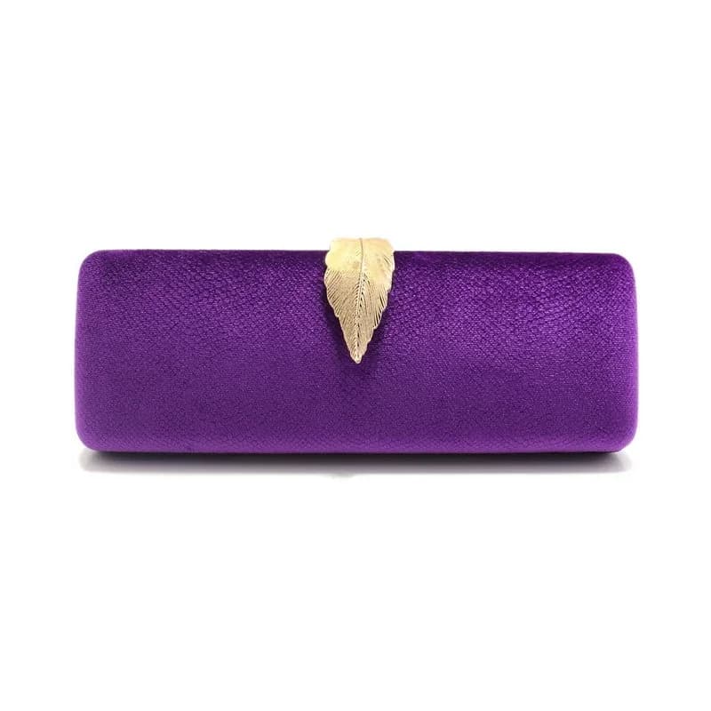 Elegant purple evening clutch for women Luxury bag with emerald serpentine Velvet wedding bag with vintage leaf buckle