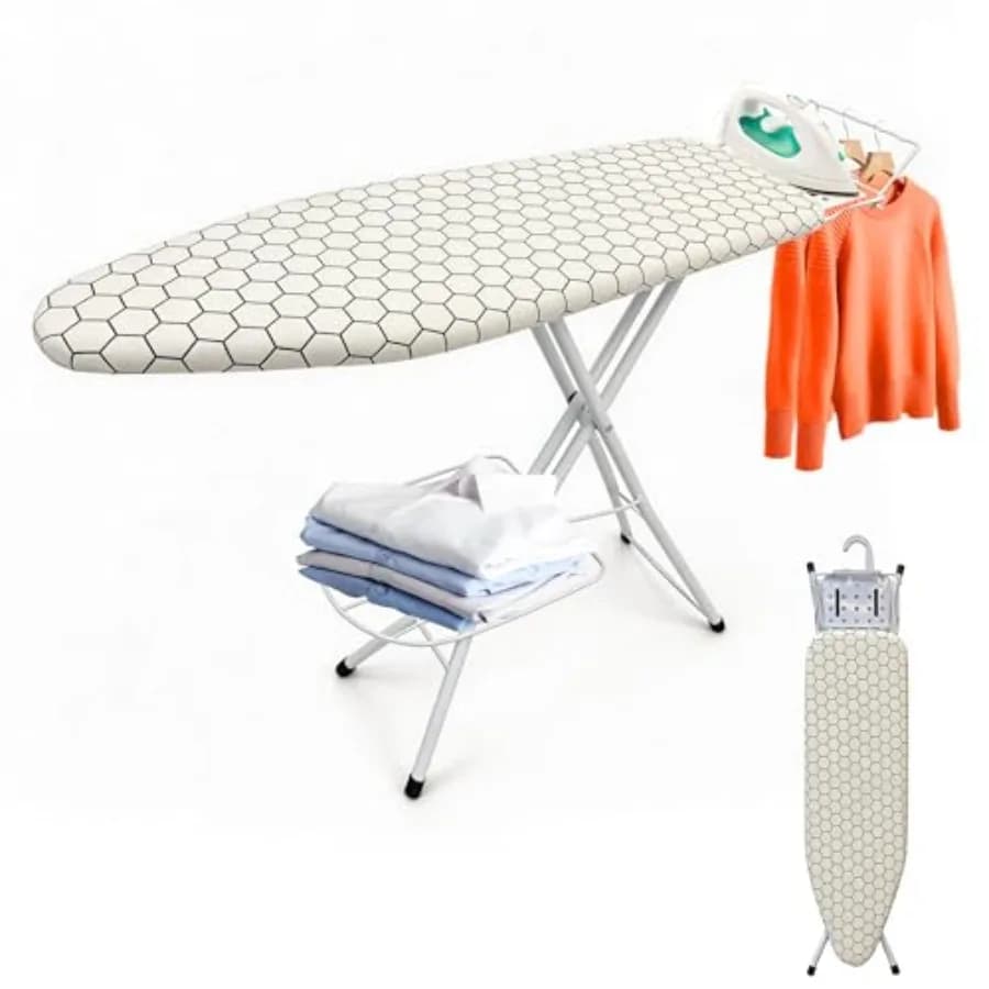 Asse da Stiro Premium Full Size Anti-Vibrazione con Gancio Integrato e Barra Appendiabiti, Superficie Larga