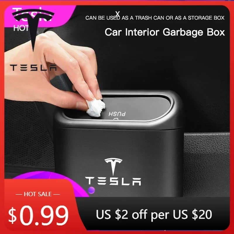 Adesivo per Auto 2025 Nuovo Cestino Portatile per Portiera Auto Tesla, Scatola Portaoggetti Interna, Accessori Auto per Tesla Model 3 S X Y Cybertruck