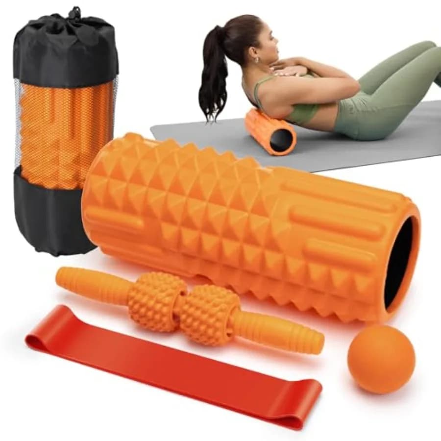 Set Rullo in Schiuma 5 in 1 - Rullo per Massaggio Muscolare Profondo, Bastone Massaggiante, Palla da Massaggio, Fascia di Resistenza per Fisioterapia e Massaggio Profondo