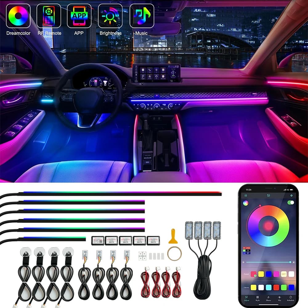 Luci interne per auto accessori per auto controllo APP con sincronizzazione musicale remota cambio colore RGB sotto l'illuminazione dell'auto Dash luci a LED 12V