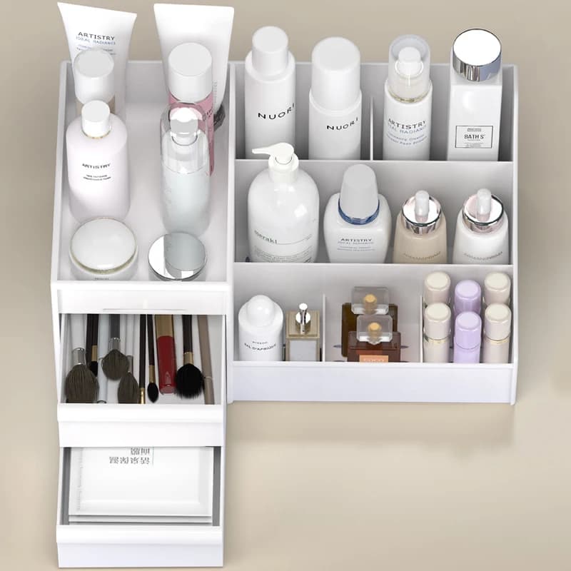 1 pz. Nuovo Organizer Bianco per Trucchi con Cassetti, Scatola Contenitore in Plastica per Cosmetici e Cura della Pelle, per Dormitorio e Toeletta