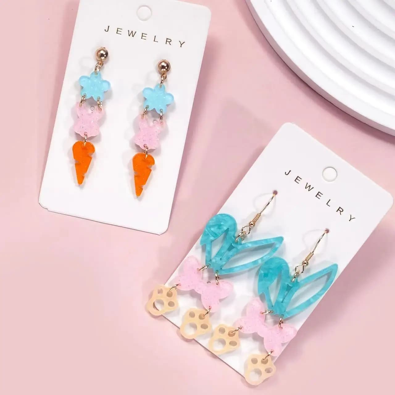 Orecchini a Coniglio Colorati per Pasqua, Orecchini in Acrilico, Gioielli Personalizzati da Donna