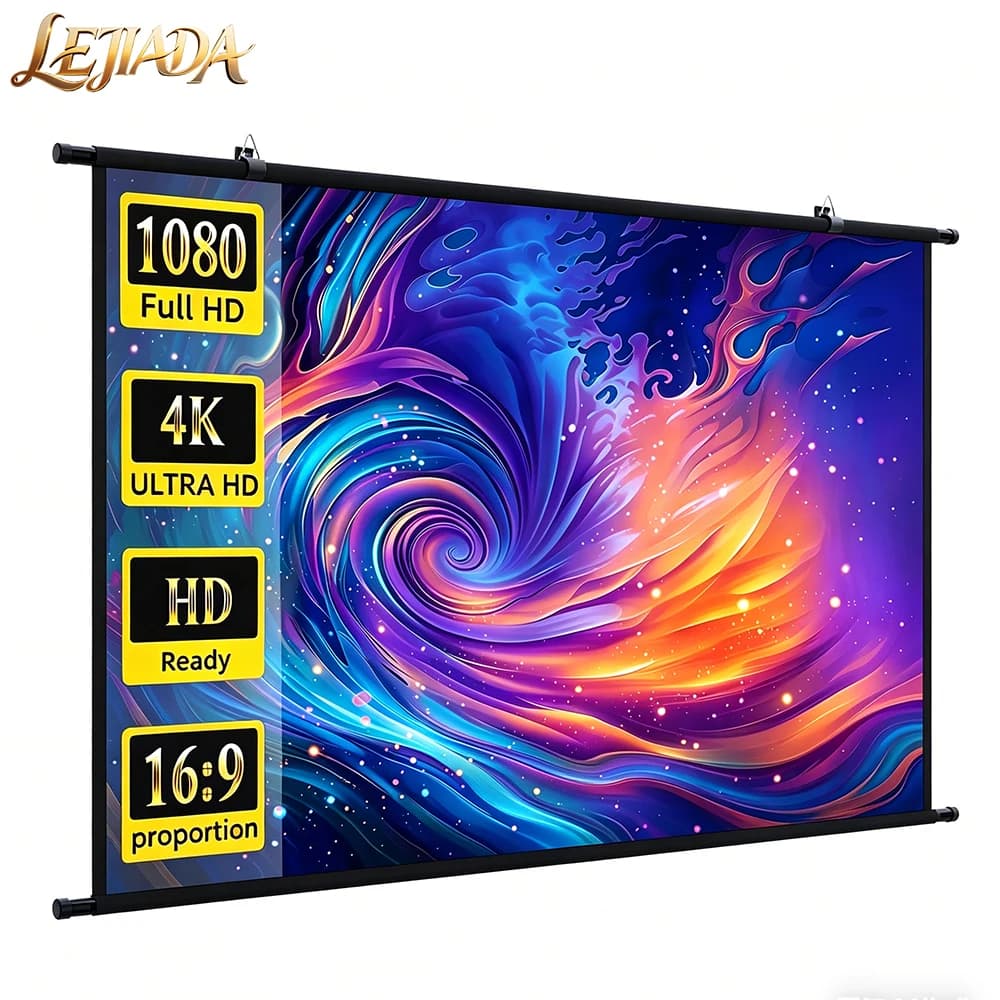 LEJIADA 120 inch Wall Mounted Projector Screen 16:9 Milk Silk White Wrinkle-Free 160 ° Viewing Angle Football Match Home Theatre