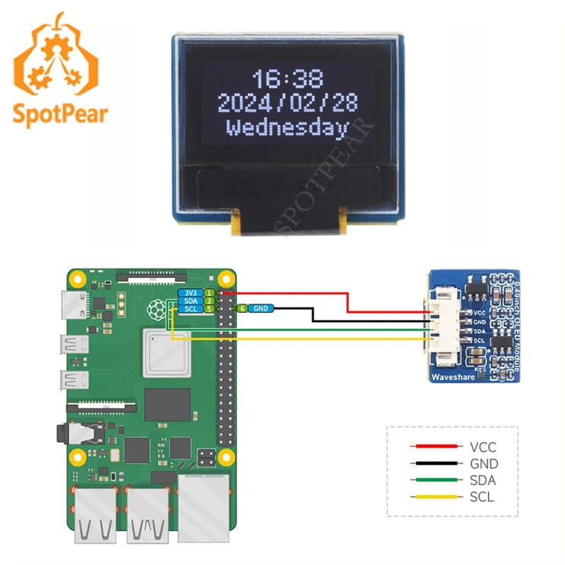 0.49 Inch 64x32 SSD1315 OLED Display for Raspberry Pi / ESP32 / Pico / STM32