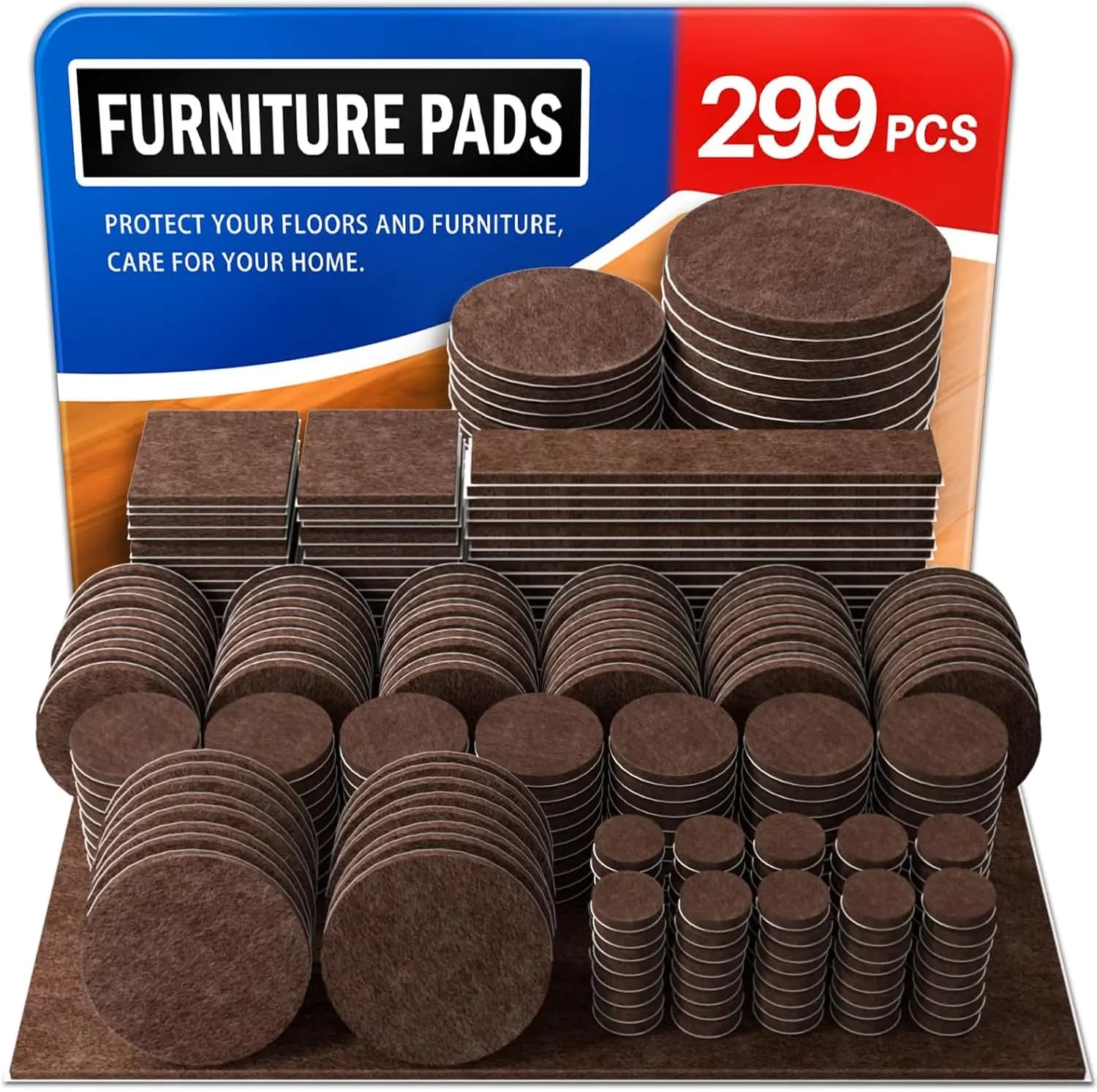 299 PCS Felt Furniture Pads for Hardwood Floors, Chair Leg Protectors, Brown