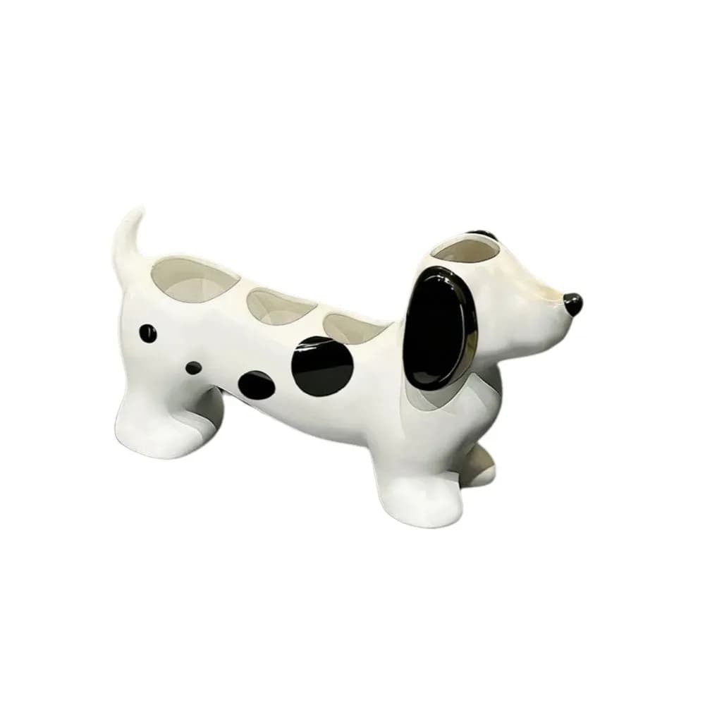Portaspazzolino in Ceramica a Forma di Bassotto, Supporto Salvaspazio per Spazzolino Elettrico con 4 Slot, Base Decorativa per Dentifricio e Spazzolino