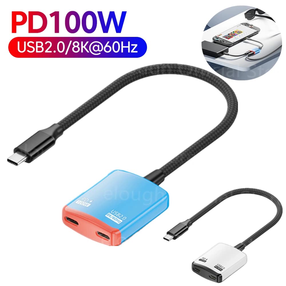 Hub USB 2.0 PD100W USB-C per scheda di acquisizione video Hagibis Switch 2, dock TV, convertitore 8K@60Hz per iPhone 17, streaming e gaming