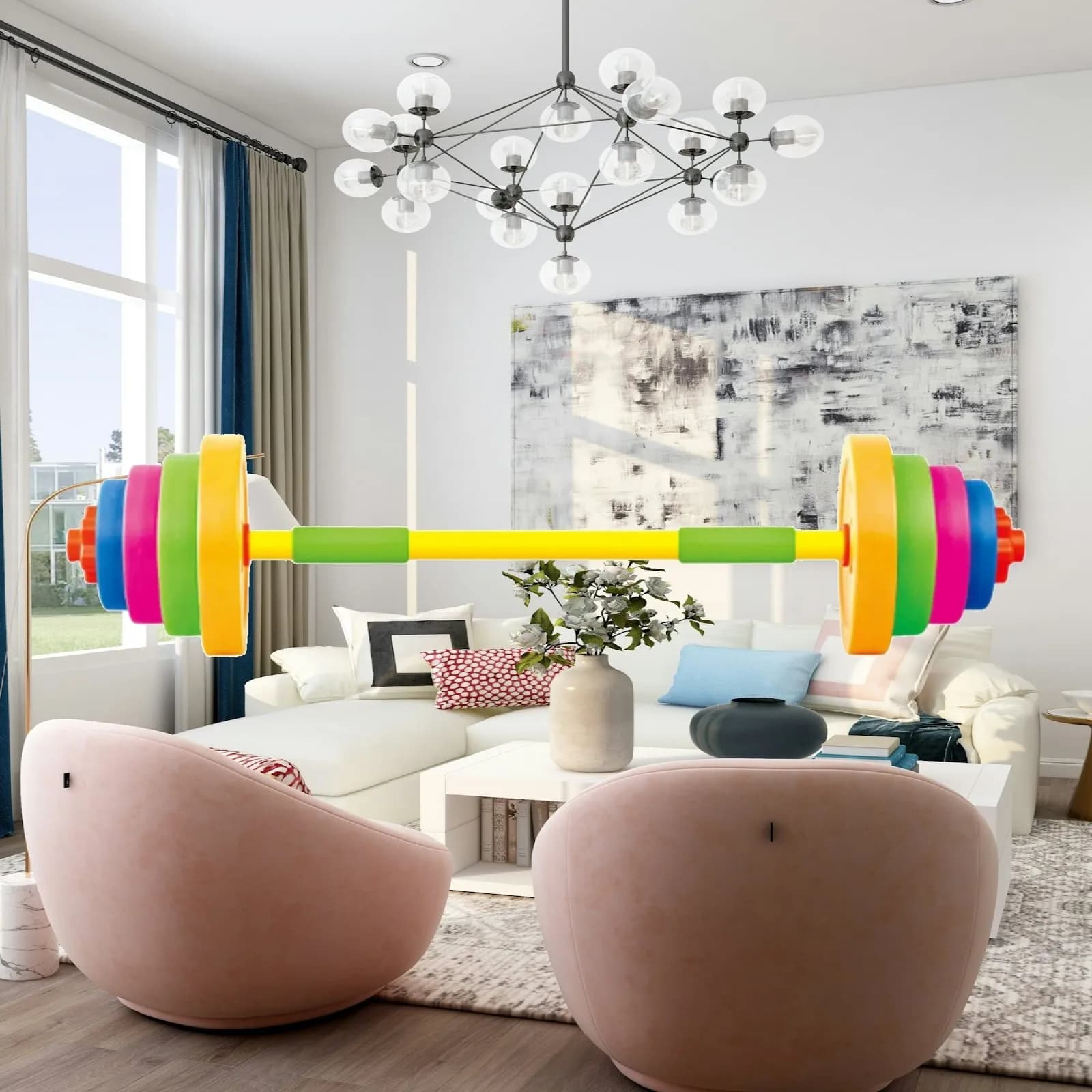 Toy Barbell with Weight Plates Adjustable Fillable Toy Barbell Pretend Play for