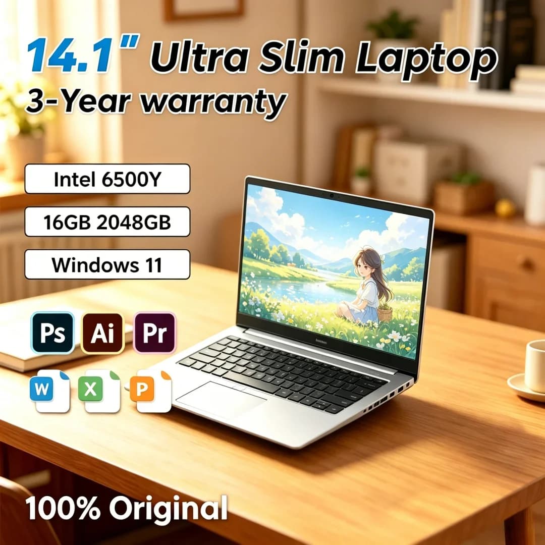 Laptop Portatile Agile e Splendido da 14.1 Pollici 2026, Intel 6500Y, 32GB RAM, 2TB SSD, 5000mAh, Windows 11, Sblocco con Impronta Digitale, Lusso