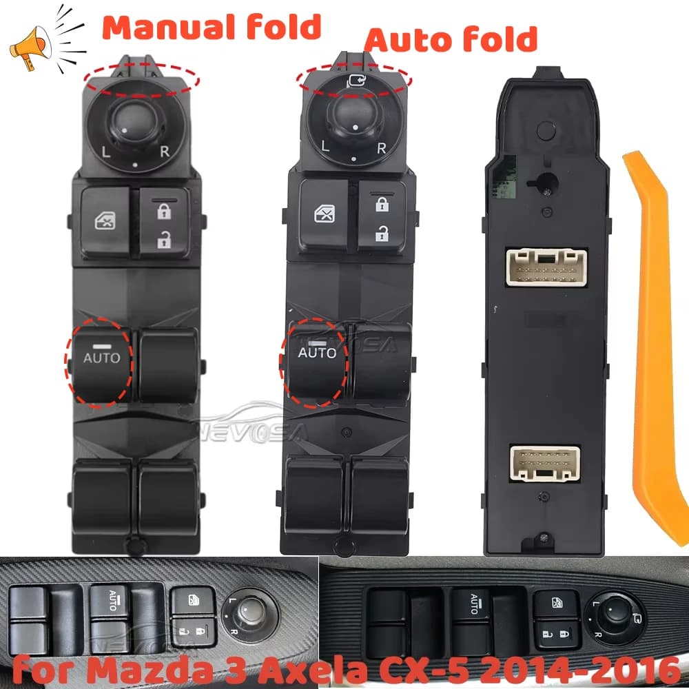 Interruttore di Controllo Finestrini Elettrici BKC366350A per Mazda CX-5 2013-2016 e Mazda 3 Axela 2014-2017, Specchietto Retrovisore Ripiegabile Automatico/Manuale
