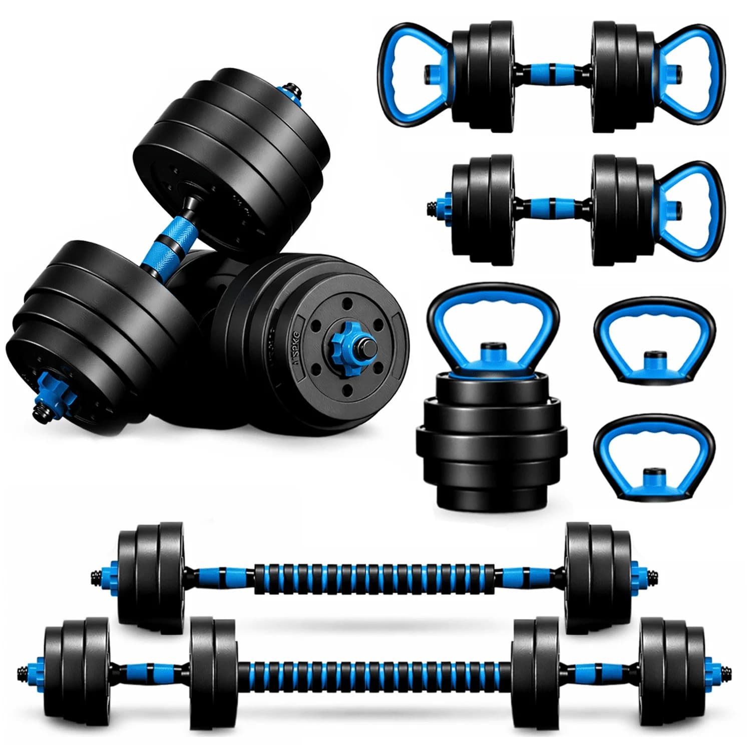Adjustable Dumbbells, Portable Changeable Dumbbell, Kettlebells, Push up Stand and Barbell Set with Adjustable Weights Dumbbells