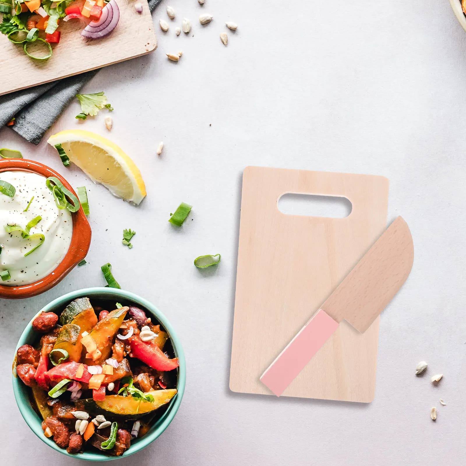 Set da Cucina Simulato con Tagliere in Legno, Giocattolo Educativo Sicuro per Bambini, Set da Cucina per Gioco Domestico