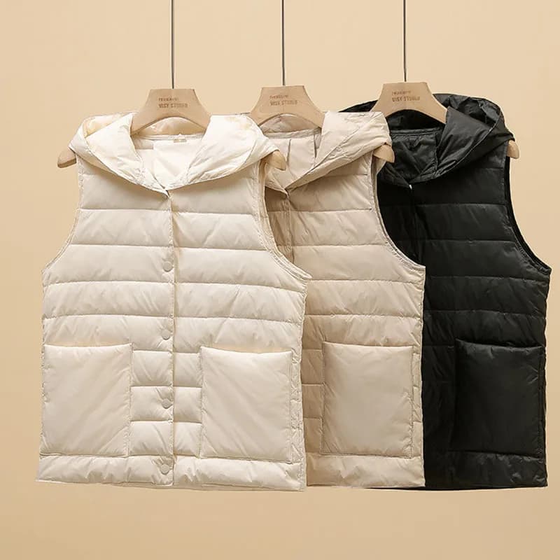 SEDUTMO Winter Pocket Duck Down Women Vest Jackets Slim Hooded Waistcoat Autumn Oversize Pocket Casual Parkas ED2125