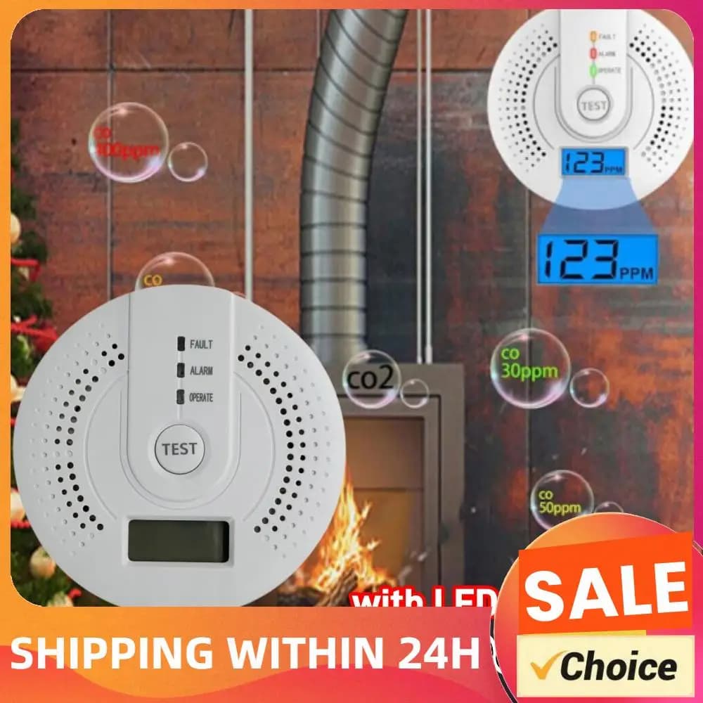 Rilevatore Digitale di Monossido di Carbonio con Indicatore LED, Alimentato a Batteria, Allarme di Avvertimento, Sensore Portatile CO per Casa e Magazzino