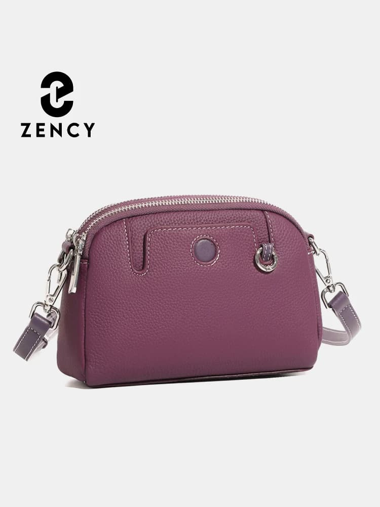 Zency Genuine Leather Women Purse Casual Classic Brown Lady Shoulder Crossbody High Quality Leather Cowhide Purple Bag 2025