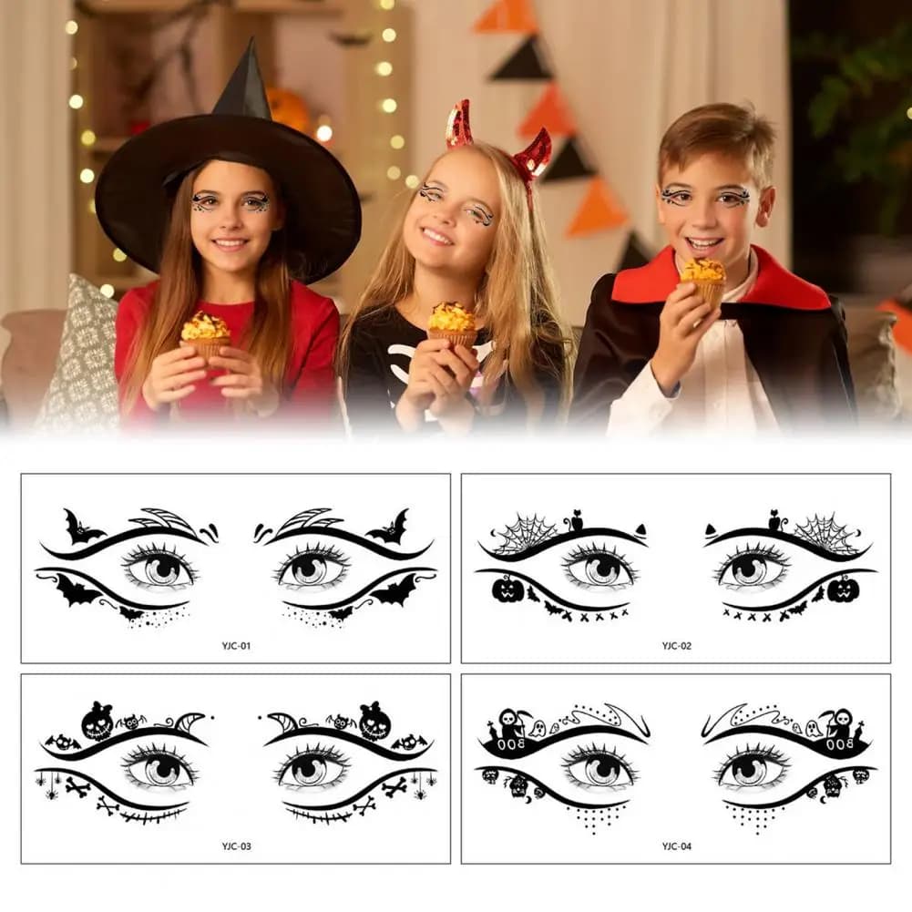 Disegni di ombretti Adesivi per tatuaggi per occhi di ragno di Halloween Tatuaggi temporanei per il viso per adulti Bambini Adesivi per eyeliner ombretto fai da te