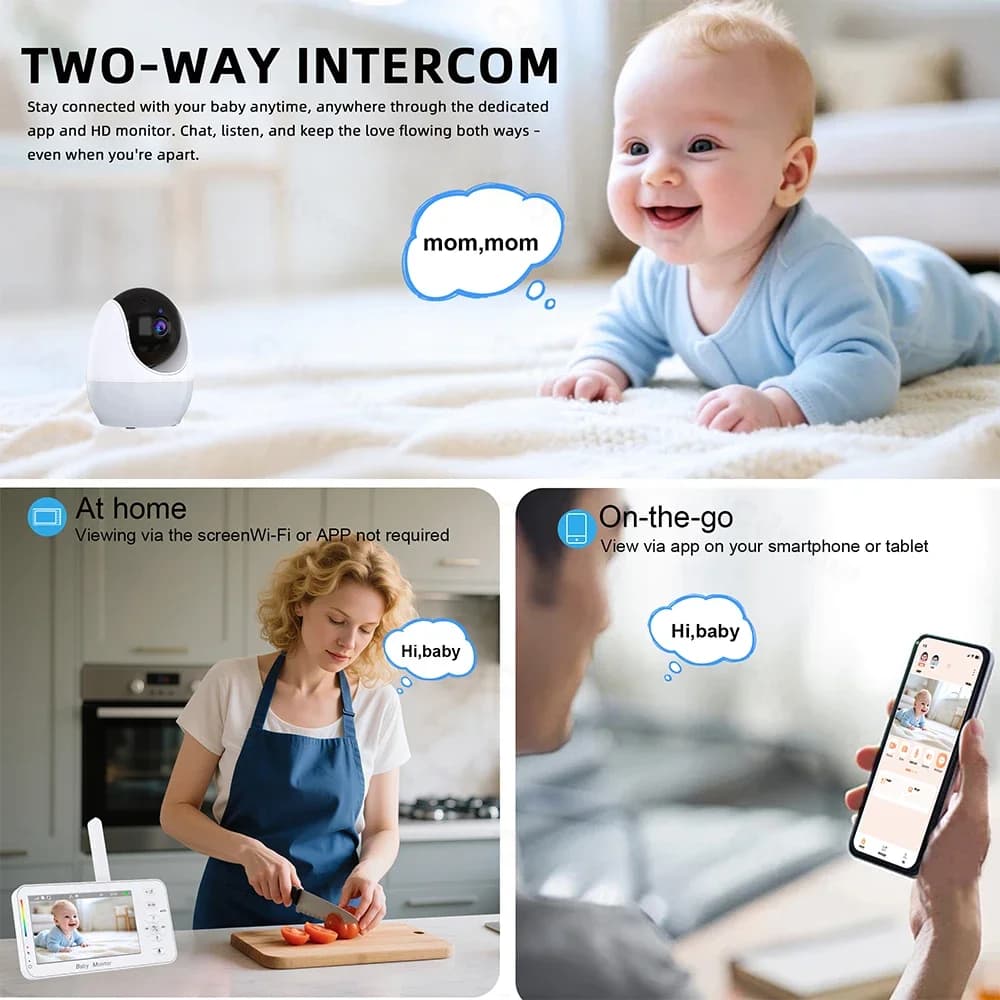 Baby Monitor WiFi 1080P con Display 4.3" e Controllo Tramite App, Visione Notturna, Ninna Nanna, Promemoria Pappa, Luce Notturna, Telecamera PTZ per Neonati