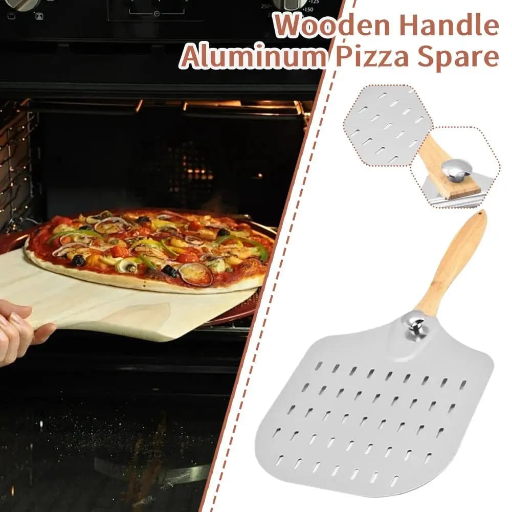 Paletta per Pizza da 12 Pollici in Alluminio con Manico in Legno, Utensile Multifunzionale per Cucina e Cottura