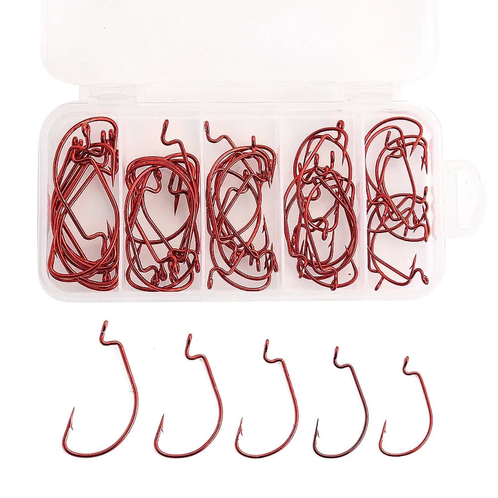Set di ami da pesca spinati 50 pezzi ganci a manovella in acciaio al carbonio per la pesca alla carpa con esca esche a vite senza fine accessori kit scatola di attrezzatura