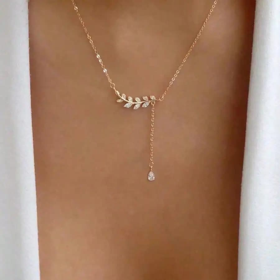 Collana da donna con ciondolo a spiga di grano, regolabile, a forma di foglia, catena per maglione, gioiello elegante invernale, regalo di Natale per lei