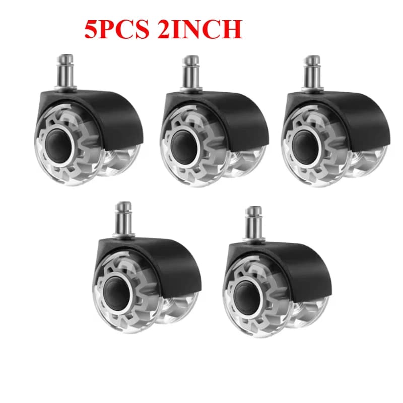 5pcs 2" Heavy Duty PU Silent Swivel Stem Casters, Smooth & Durable Wheels Soft Safe Rollers for Office Chairs, Gaming Chairs
