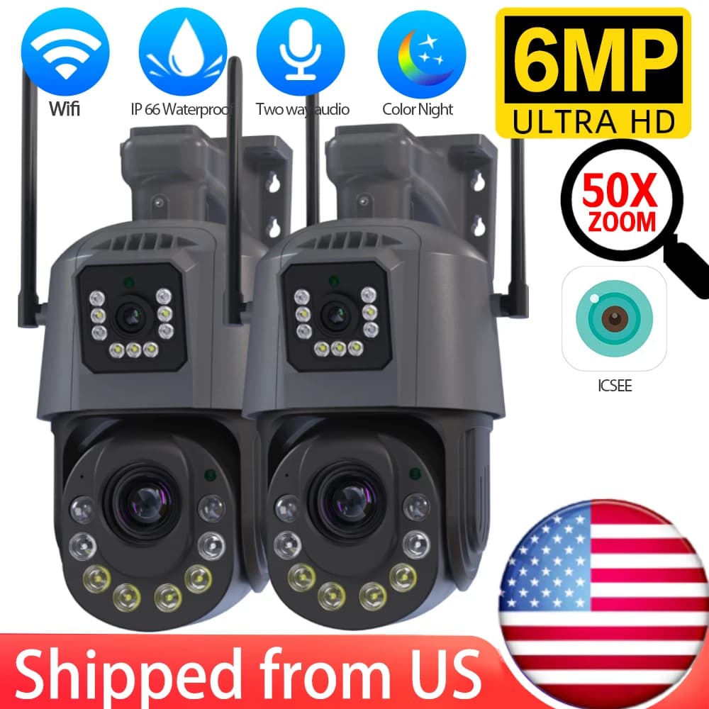 Telecamera di Sicurezza PTZ WiFi da Esterno con Doppia Lente 6MP, Zoom Ottico 30X 50X, Rilevamento Umano e Visione Notturna a Colori