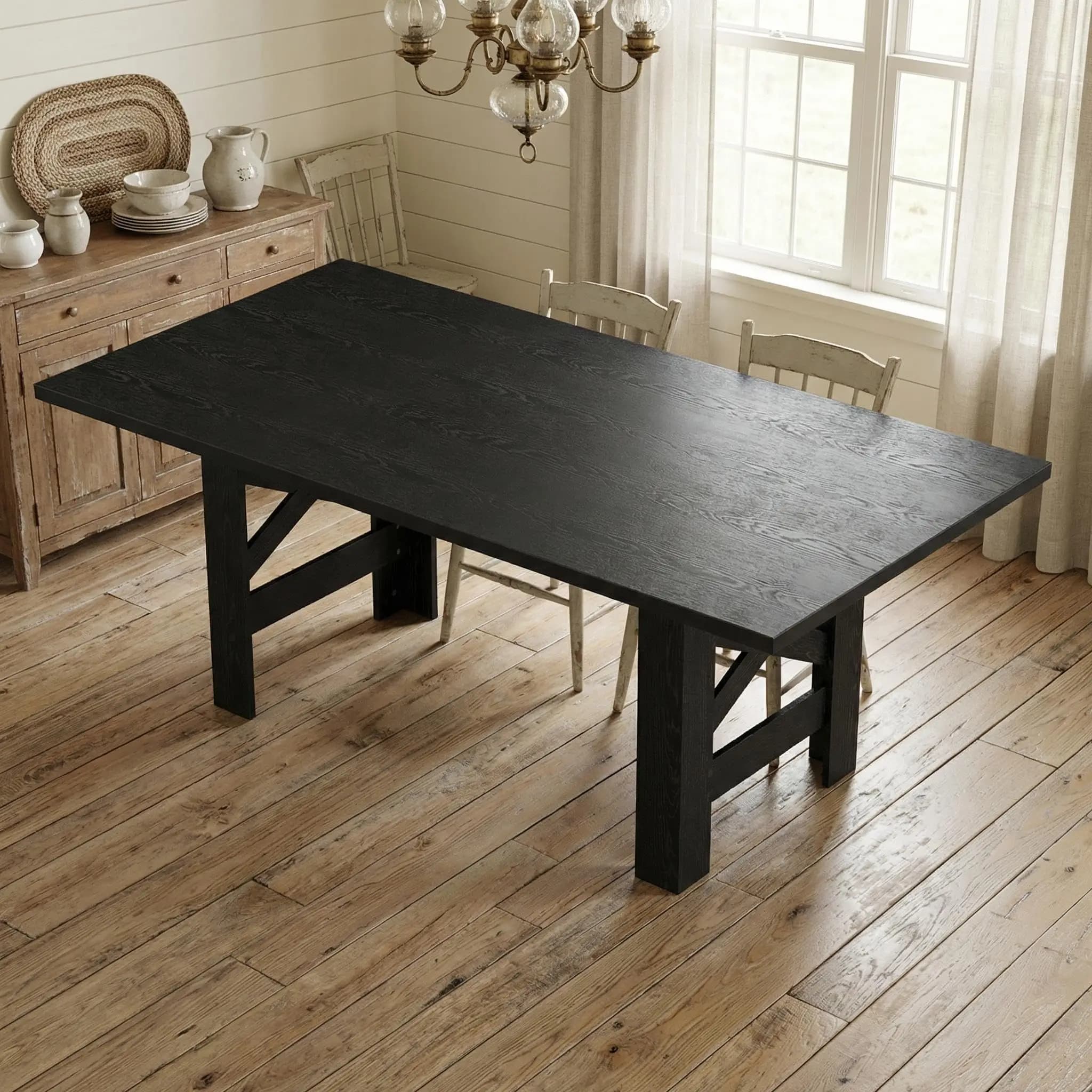Tavolo da Pranzo per 6-8 Persone, Grande Tavolo Rettangolare in Legno per Sala da Pranzo, Base Robusta con Gambe Triangolari per Cucina