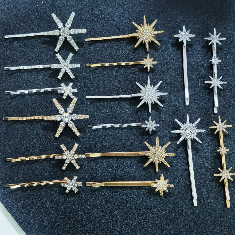 Fermagli per capelli Crystal Star per donne e ragazze, fermagli in metallo alla moda, fermagli per capelli da sposa, accessori per decorare i capelli della sposa