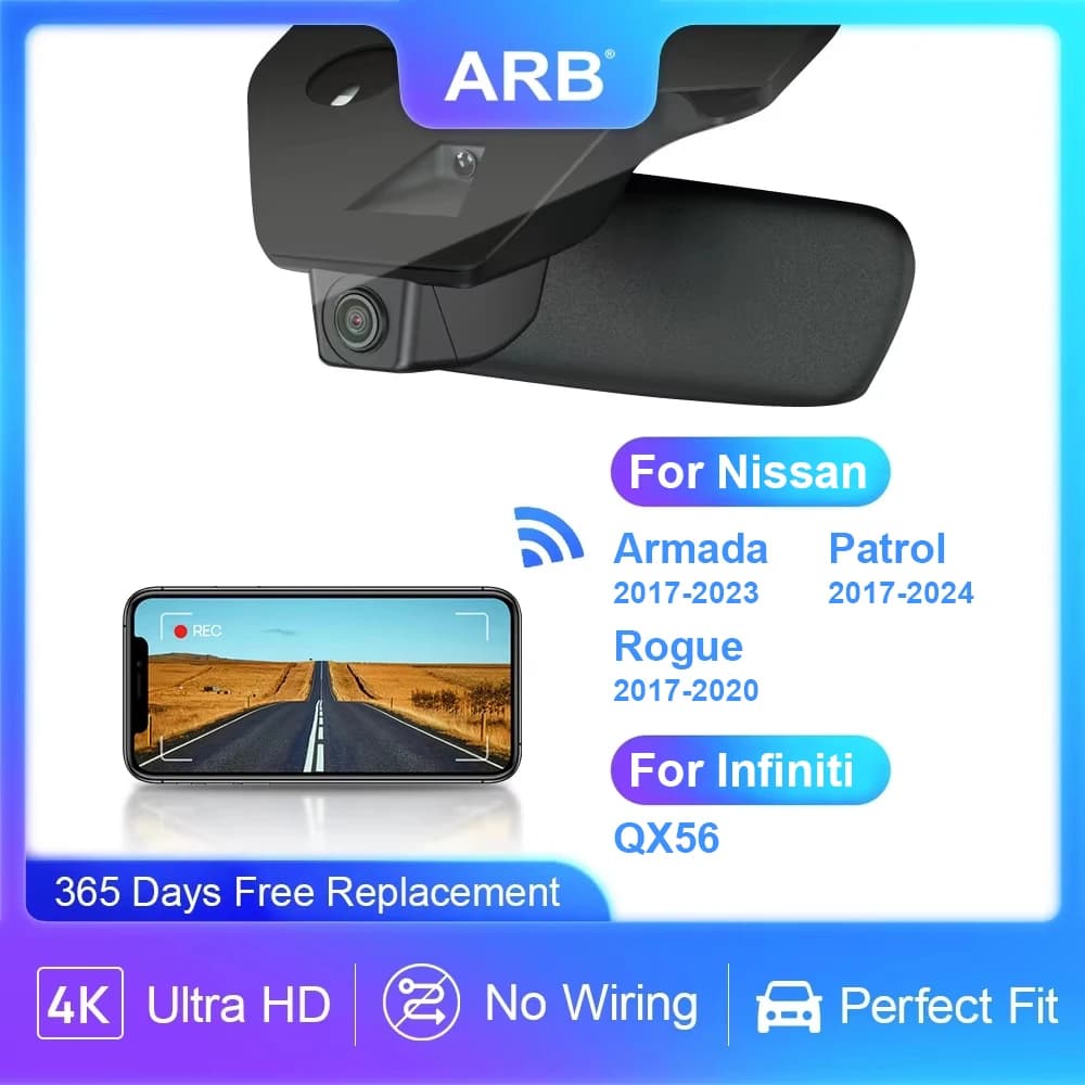 4K Car DVR for Nissan Armada 2017-2023 / Infiniti QX56 / Patrol 2017 - 2024 / Rogue 2017-2020, APP WiFi Dashcam OEM style ARB