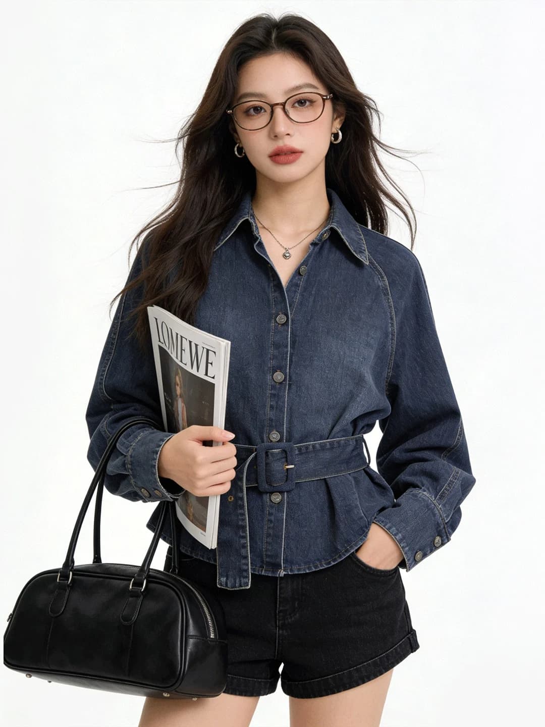 Giacca in denim effetto sbiadito stile coreano, con colletto, vita snellente, nuovo stile primaverile, camicia slim da donna.
