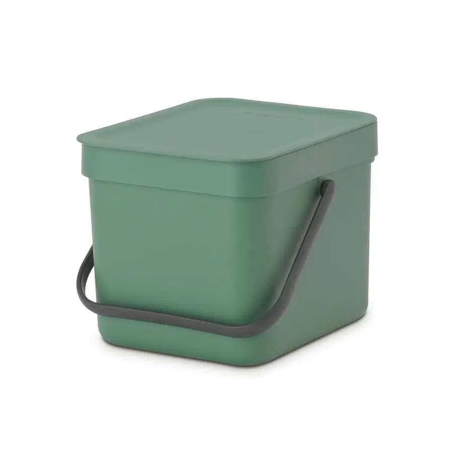 Cestino per Rifiuti Alimentari Sort & Go da 6 Litri Verde, Contenitore per Riciclaggio Salvaspazio con Maniglia, Coperchio Rimovibile e Apribile, Facile da Usare