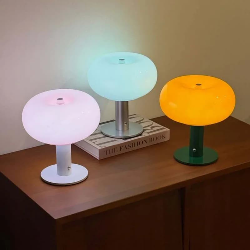 Luce notturna ricaricabile a forma di fungo in vetro, luce notturna decorativa ornamentale