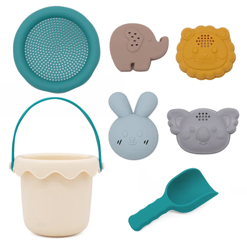 Giocattoli da spiaggia per bambini in silicone Set da spiaggia adatto ai viaggi Secchio in silicone Stampi per sabbia Giochi estivi all'aperto Set d'acqua Giocattoli per i più piccoli