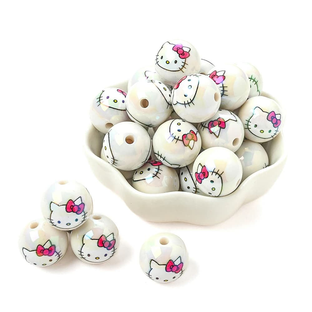 10 pezzi di perline acriliche alla moda Sanrio Hello Kitty, perline rotonde bianche sfuse per clip per ciucci, creazione di gioielli, decorazioni per feste, penne con perline